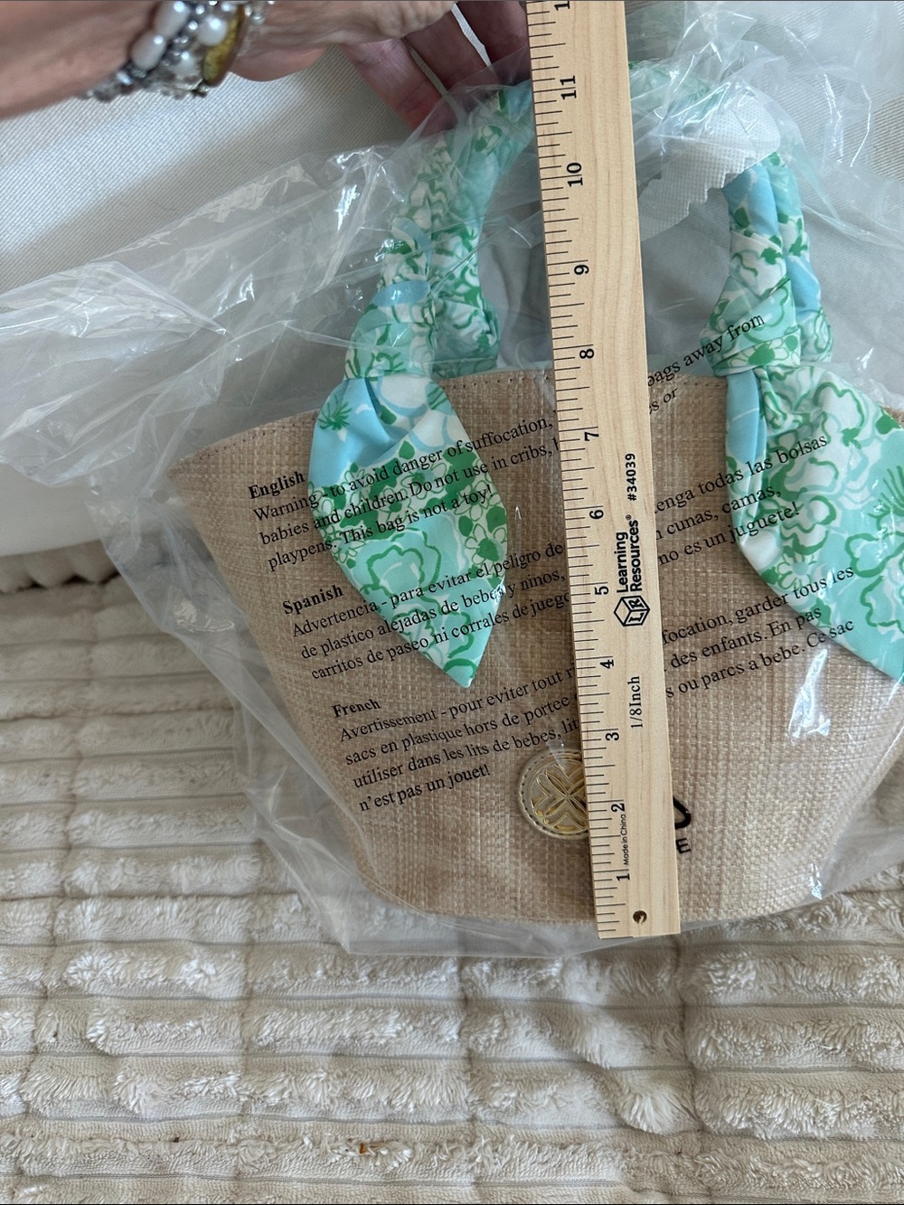 NWT Lilly Pulitzer Straw Bag "Burst of Joy" scarf wrapped gold handles - Picture 9 of 11
